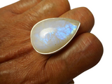 Large Fiery Moonstone Ring – Adjustable Sterling Silver Boho Statement Jewelry • Natural Gemstone Handcrafted by Artisans