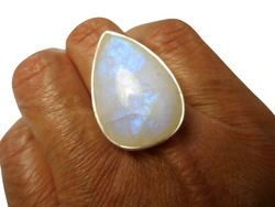 Large Fiery Moonstone Ring – Adjustable Sterling Silver Boho Statement Jewelry • Natural Gemstone Handcrafted by Artisans