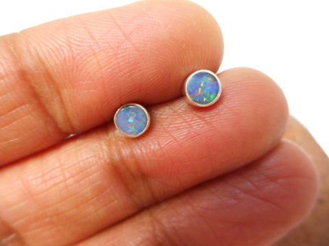 Australian Opal Sterling Silver 925 Gemstone Stud Earrings - 5 mm