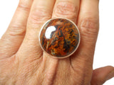 Large Chunky Round Pietersite Sterling Silver 925 Gemstone Ring - Size: R / 9