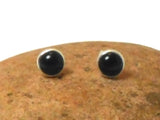 Round Black Onyx Sterling Silver Gemstone Stud Earrings 925 - 7 mm