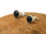 Round Black Onyx Sterling Silver Gemstone Stud Earrings 925 - 7 mm