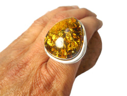 Large Chunky AMBER Sterling Silver 925 Gemstone Ring