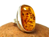 Adjustable Large Chunky AMBER Sterling Silver 925 Gemstone Ring