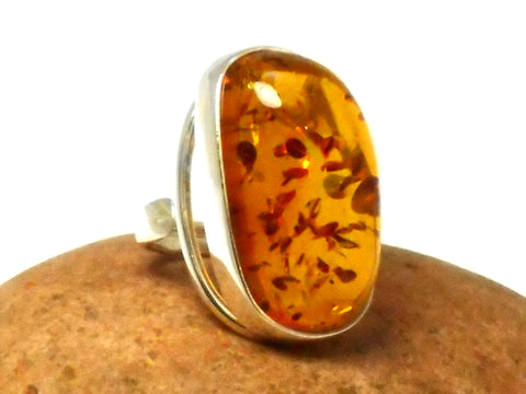 Adjustable Large Chunky AMBER Sterling Silver 925 Gemstone Ring