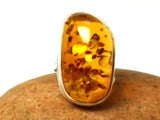Adjustable Large Chunky AMBER Sterling Silver 925 Gemstone Ring