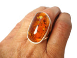 Adjustable Large Chunky AMBER Sterling Silver 925 Gemstone Ring
