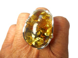 Large Adjustable Chunky AMBER Sterling Silver 925 Gemstone Ring