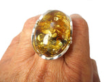 Large Adjustable Chunky AMBER Sterling Silver 925 Gemstone Ring