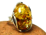 Large Adjustable Chunky AMBER Sterling Silver 925 Gemstone Ring