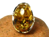 Large Adjustable Chunky AMBER Sterling Silver 925 Gemstone Ring
