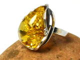 Large Adjustable Chunky AMBER Sterling Silver 925 Gemstone Ring