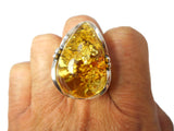 Large Adjustable Chunky AMBER Sterling Silver 925 Gemstone Ring