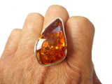 Large Adjustable Chunky AMBER Sterling Silver 925 Gemstone Ring