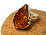 Large Adjustable Chunky AMBER Sterling Silver 925 Gemstone Ring