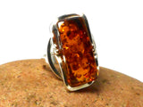 Large Adjustable Chunky Rectangular AMBER Sterling Silver 925 Gemstone Ring