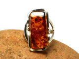 Large Adjustable Chunky Rectangular AMBER Sterling Silver 925 Gemstone Ring