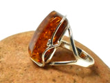 Large Adjustable Chunky Rectangular AMBER Sterling Silver 925 Gemstone Ring