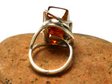 Large Adjustable Chunky Rectangular AMBER Sterling Silver 925 Gemstone Ring
