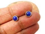 Blue LAPIS LAZULI Round Sterling Silver Stud Earrings 925 - 5 mm