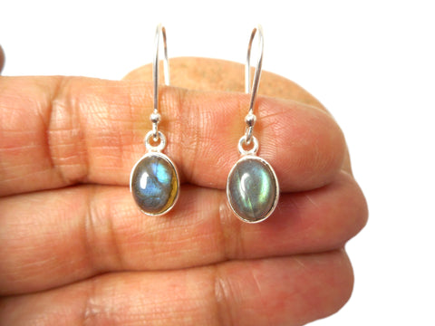 Fiery Oval LABRADORITE Sterling Silver Gemstone Drop Dangle Earrings