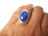 Lapis Lazuli Sterling Silver Oval Blue Gemstone Statement Ring 925 - Statement Piece!