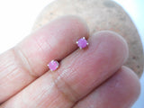 Small Pink Round Shaped RUBY Sterling Silver 925 Gemstone Stud Earrings - 3 mm