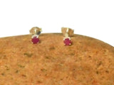 Small Pink Round Shaped RUBY Sterling Silver 925 Gemstone Stud Earrings - 3 mm