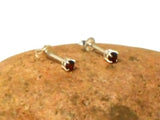 Small Round Red GARNET Sterling Silver 925 Stud Earrings - 3 mm