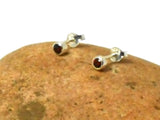 Small Round Red GARNET Sterling Silver 925 Stud Earrings - 3 mm