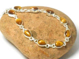 Adjustable Tigers Eye Gemstone Sterling Silver 925 Bracelet : 18 - 21 cm