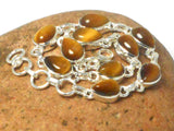 Adjustable Tigers Eye Gemstone Sterling Silver 925 Bracelet : 18 - 21 cm