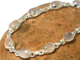 Adjustable Pink Rose Quartz Gemstone Sterling Silver 925 Bracelet : 18 - 21 cm