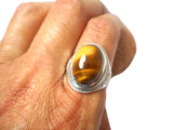 Oval TIGERS EYE Sterling Silver 925 Oval Gemstone Ring - (Size U)