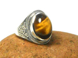Oval TIGERS EYE Sterling Silver 925 Oval Gemstone Ring - (Size U)