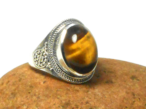Oval TIGERS EYE Sterling Silver 925 Oval Gemstone Ring - (Size U)