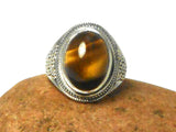 Oval TIGERS EYE Sterling Silver 925 Oval Gemstone Ring - (Size U)