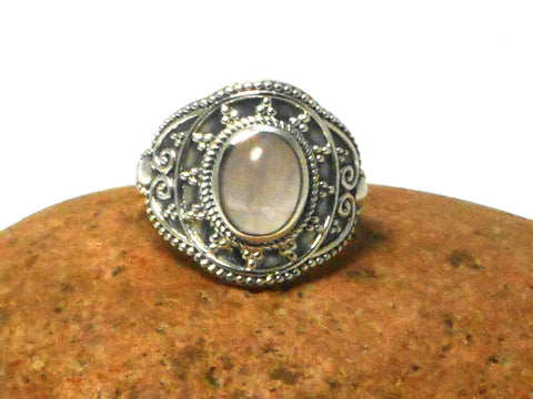 Pink ROSE QUARTZ Sterling Silver 925 Gemstone Ring (Size O)