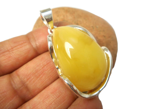 Large Butterscotch AMBER Sterling Silver Gemstone Pendant