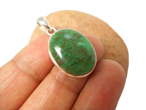 Green Oval Tibetan TURQUOISE Sterling Silver 925 Gemstone Pendant