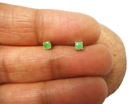 Small Round Green EMERALD Sterling Silver 925 Stud Earrings - 3 mm
