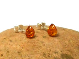 Cognac AMBER Sterling Silver Gemstone teardrop Stud Earrings 925 - 8 x 10 mm