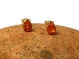 Cognac AMBER Sterling Silver Gemstone teardrop Stud Earrings 925 - 8 x 10 mm