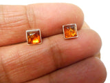 Cognac AMBER Sterling Silver Gemstone Square Stud Earrings 925 - 6 x 6 mm