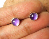 Round Purple AMETHYST  Sterling Silver Gemstone Stud Earrings 925 - 7 mm