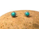 Round Shaped Blue/Green TURQUOISE Sterling Silver 925 Gemstone Stud Earrings - 5 mm