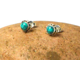 Round Shaped Blue/Green TURQUOISE Sterling Silver 925 Gemstone Stud Earrings - 5 mm