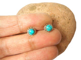 Round Shaped Blue/Green TURQUOISE Sterling Silver 925 Gemstone Stud Earrings - 5 mm