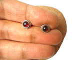 Round Red GARNET Sterling Silver Stud Earrings - 5 mm