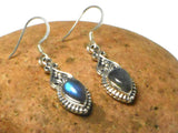 Fiery Teardrop shaped LABRADORITE Sterling Silver Gemstone Earrings 925
